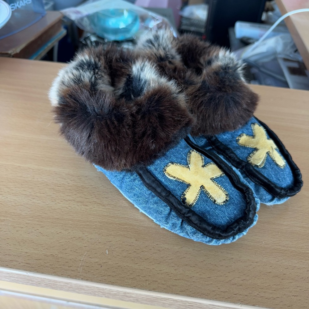 Handmade Denim Moccasins with Floral Detail